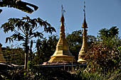 Inle Lake Myanmar. All the buildings are constructed on piles. Residents travel around by canoe, but there are also bamboo walkways and bridges over the canals, monasteries and stupas. 